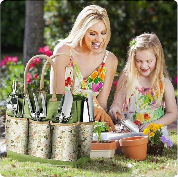 Gardening Tools Set with Floral Vintage Tote Bag